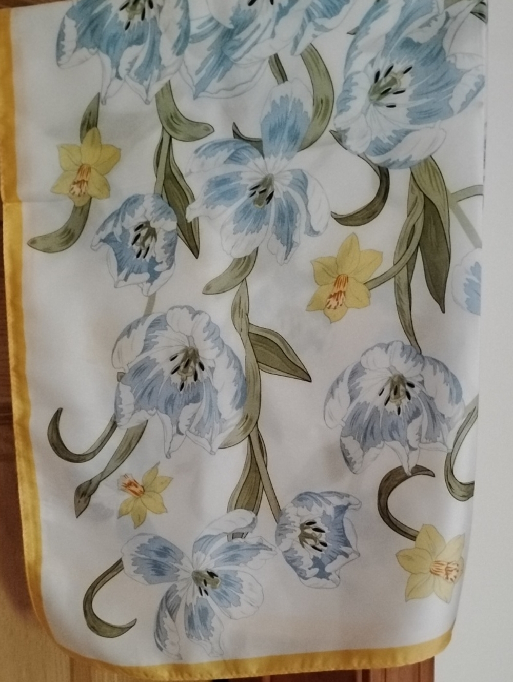 Floral Print  Scarf in Blue, Yellow and Green Daffodils And Tulips
